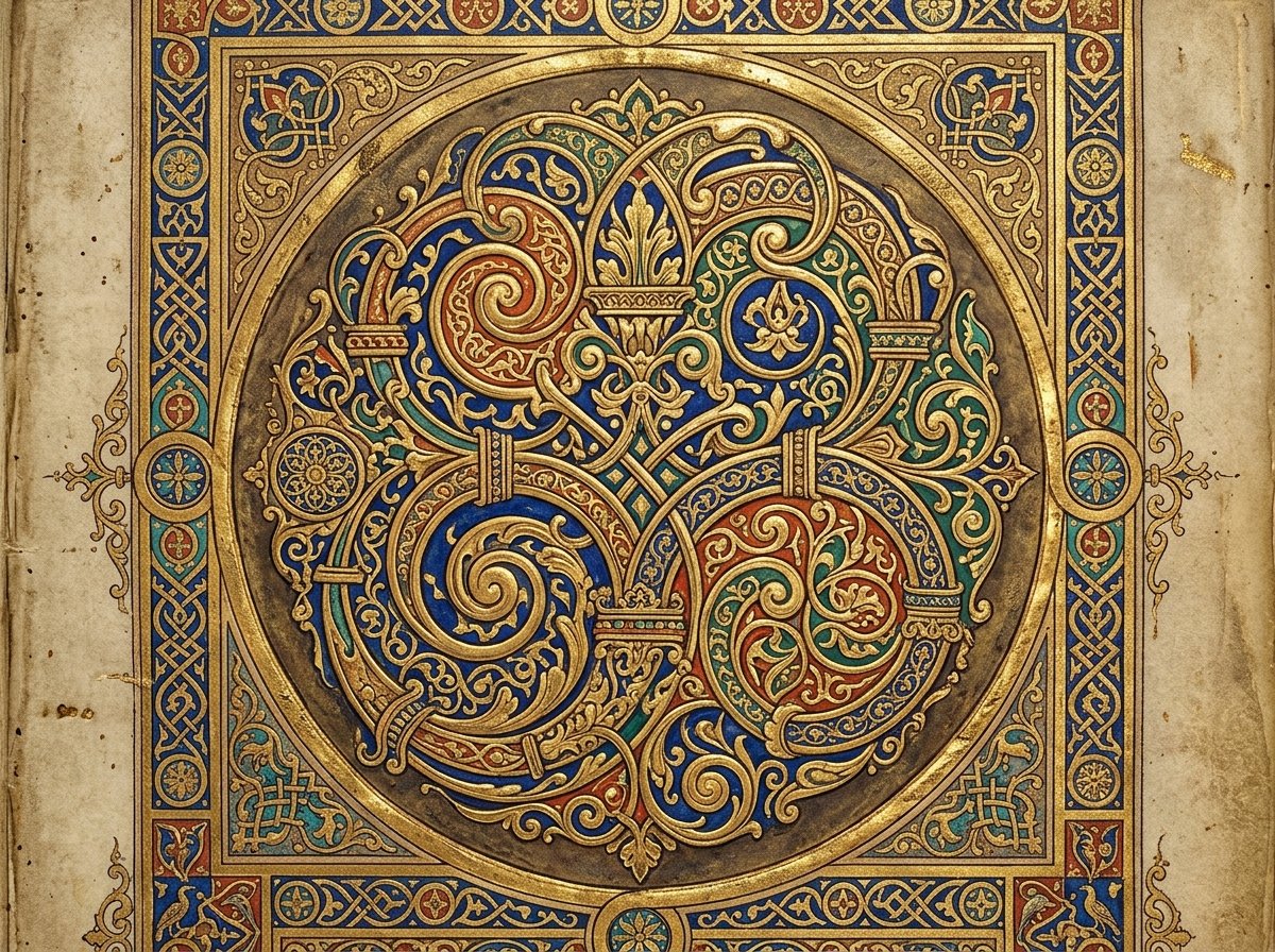 Illuminated-Codex emblem for the Tosefta strand, showing layered scroll forms in gold and deep blue